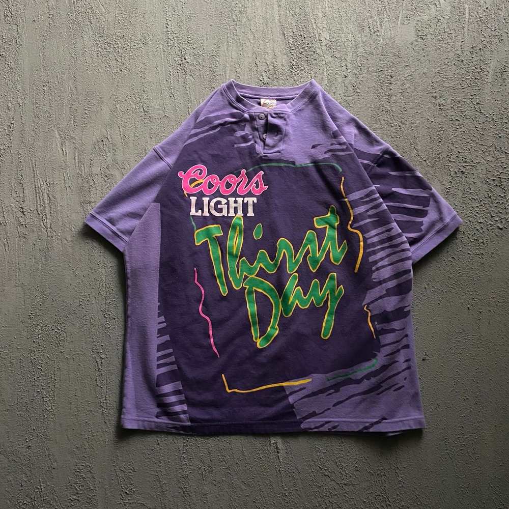 Vintage Coors Light Henley Shirt Men XL Purple 1990s Coors Light